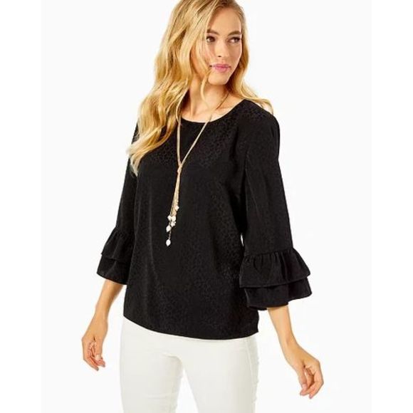 Lilly Pulitzer Black Ruffle Sleeve Blouse - Picture 1 of 7